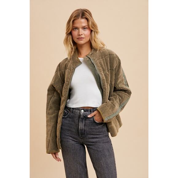 SOLD OUT In Loom Mountain Sage Size Large Quilted Corduroy Puffer Jacket - Picture 1 of 3